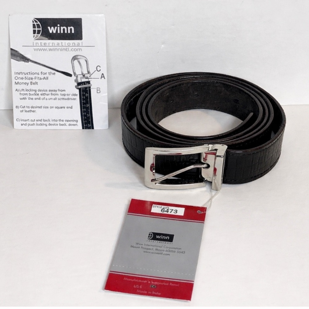NEW Winn Black Leather Belt with Silver Buckle